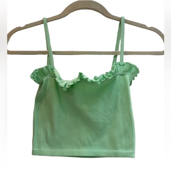 NWT Zara Light Green ribbed ruffle sleeveless crop top, size Xs/S - Picture 2 of 7